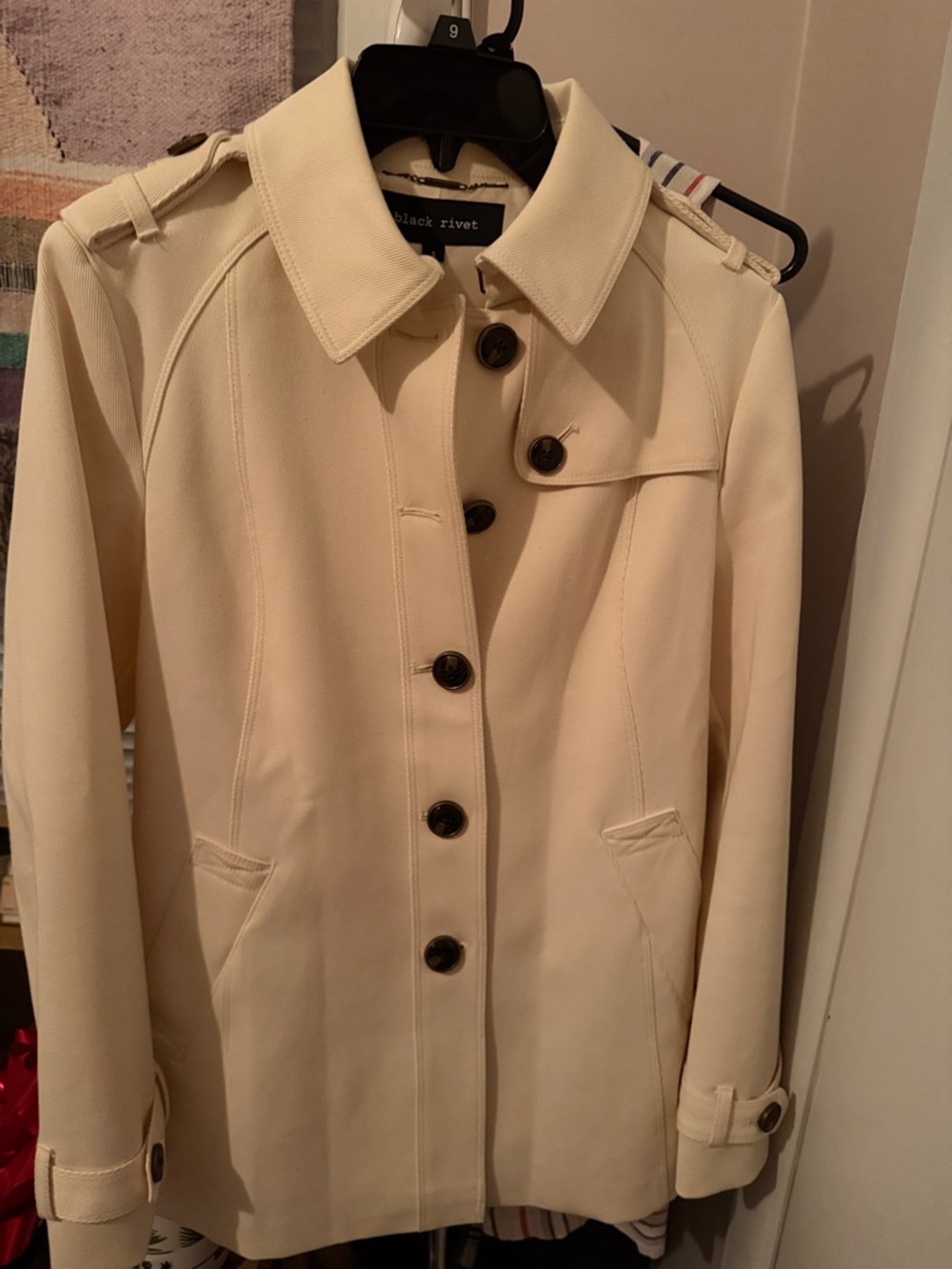 NWOT Black Rivet Cream Single-Breasted Trench Coat with Button Details